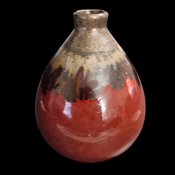 Drip Glaze Ceramic Vase Red Brown Yellow Small 5” Accent Decor - Picture 2 of 7